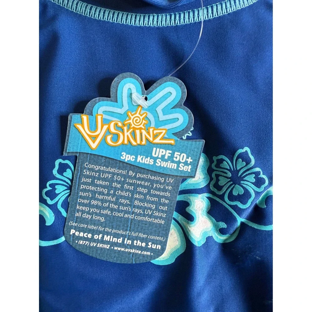 UV Skinz Swim Set Girl 6 UPF 50+ Sun wear 3-Piece‎ Kids Swimsuit with Hat NWT